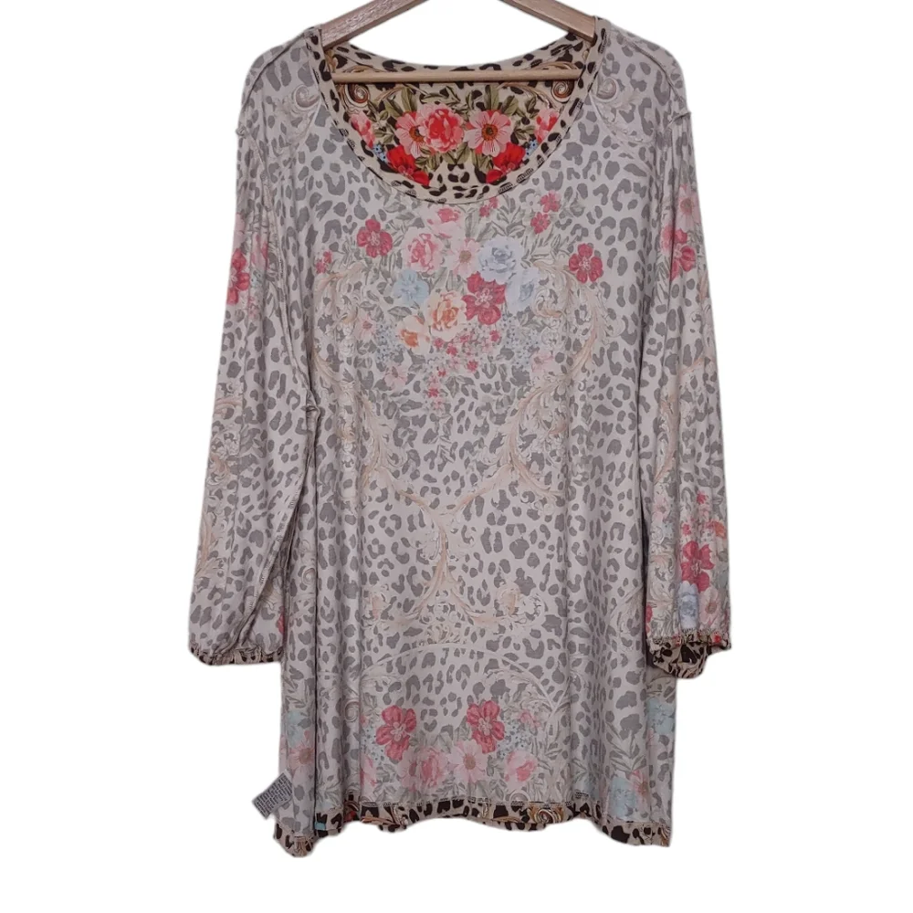 Johnny Was Women's Cheetah Puff Sleeve Top
